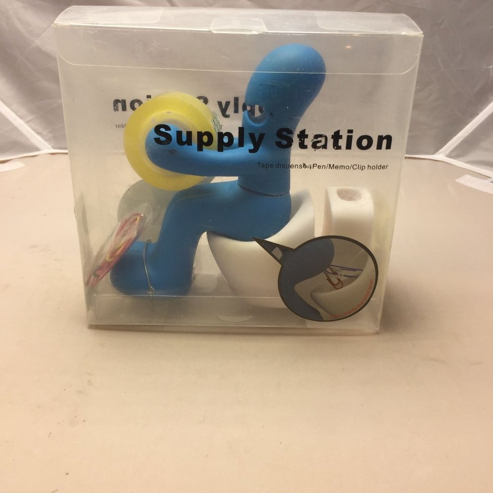 Supply Station Tape Dispenser Pen Memo Clip Holder Office Desk Toilet Humor
